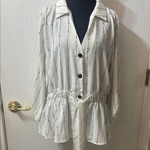 Sweet rain Striped Button-Up Blouse with Belt